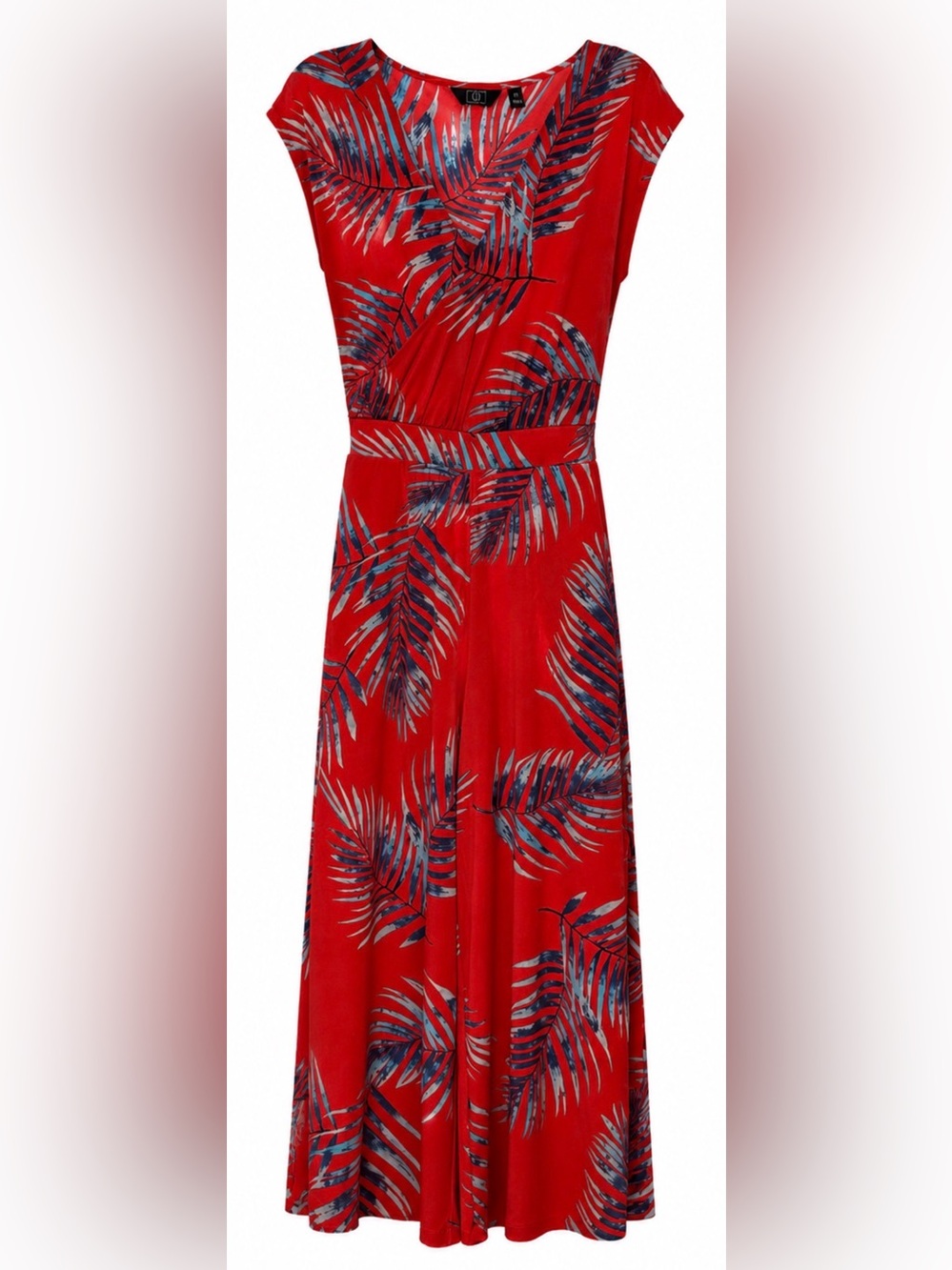 G by Giuliana Coral and Blue Tropical Leaf Dress